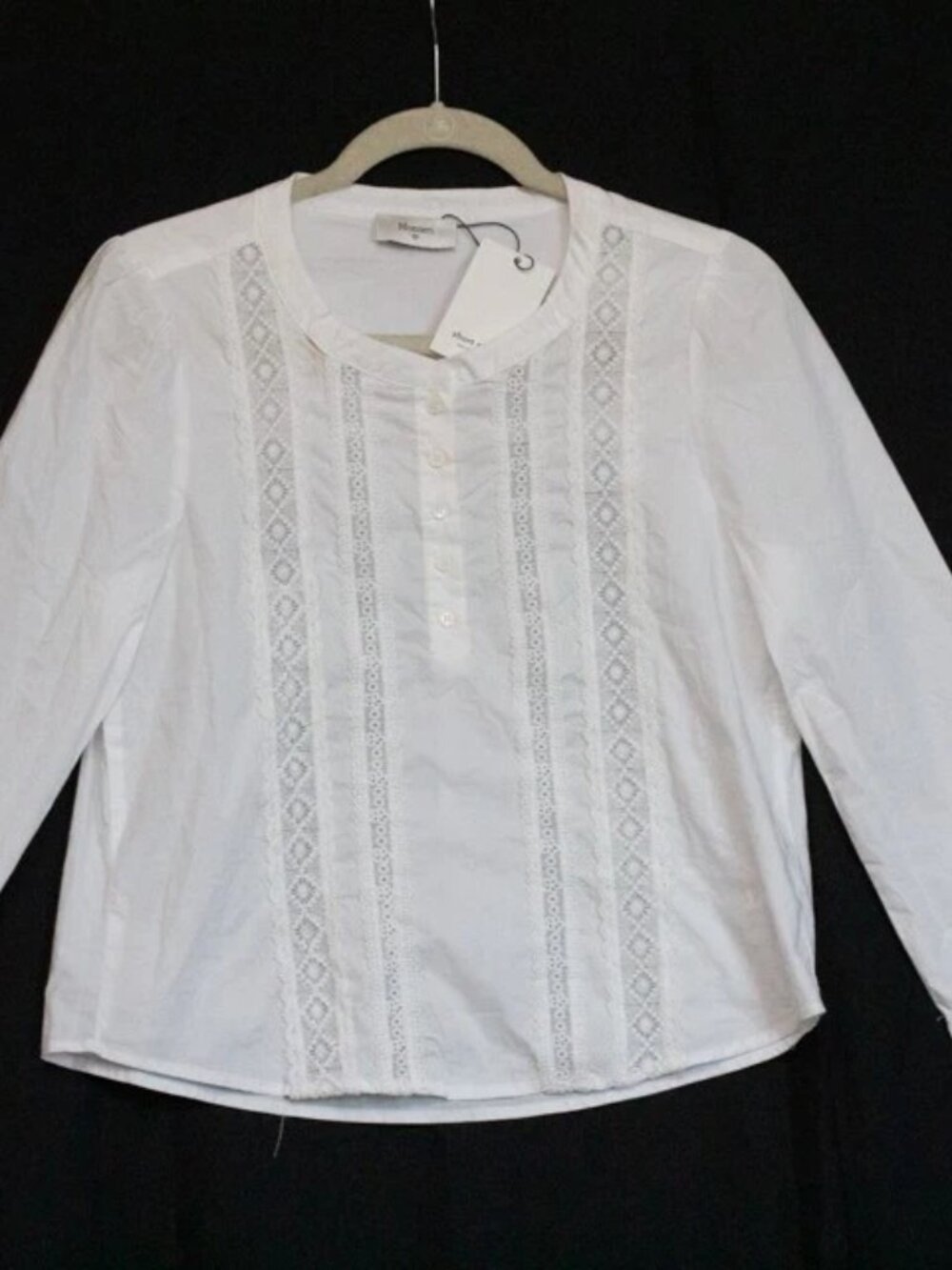 NWT Monteri Victorian Style Crochet Lace Pintuk White Top Cottagecore Boho Sz S